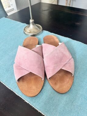 Diane Von Furstenberg pink suede cross-strap slip-on sandals 41